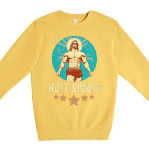 Bodybuilding Jesus Fitness Holy Swoly Funny Gym Premium Crewneck Sweatshirt