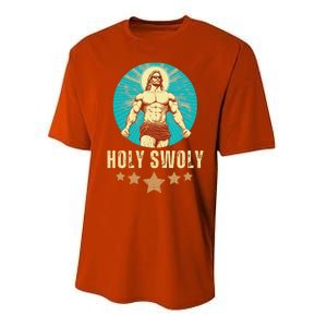 Bodybuilding Jesus Fitness Holy Swoly Funny Gym Performance Sprint T-Shirt