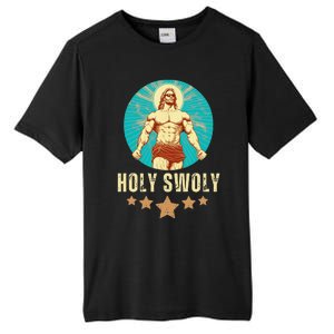 Bodybuilding Jesus Fitness Holy Swoly Funny Gym Tall Fusion ChromaSoft Performance T-Shirt