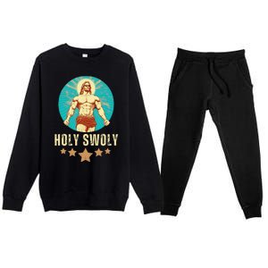 Bodybuilding Jesus Fitness Holy Swoly Funny Gym Premium Crewneck Sweatsuit Set