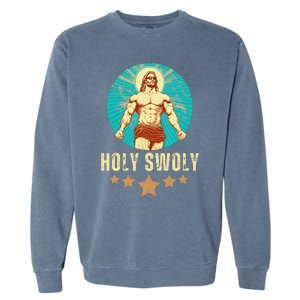 Bodybuilding Jesus Fitness Holy Swoly Funny Gym Garment-Dyed Sweatshirt