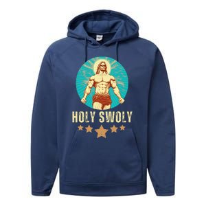 Bodybuilding Jesus Fitness Holy Swoly Funny Gym Performance Fleece Hoodie