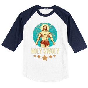 Bodybuilding Jesus Fitness Holy Swoly Funny Gym Baseball Sleeve Shirt