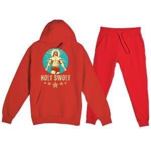 Bodybuilding Jesus Fitness Holy Swoly Funny Gym Premium Hooded Sweatsuit Set