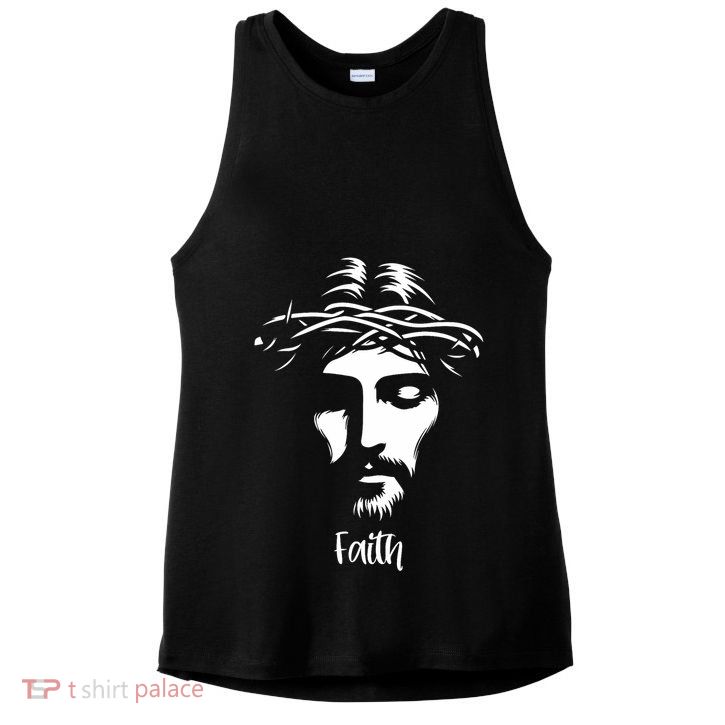 Beautiful Jesus Face Crown Of Thorns Christian Faith Peace Ladies PosiCharge Tri-Blend Wicking Tank