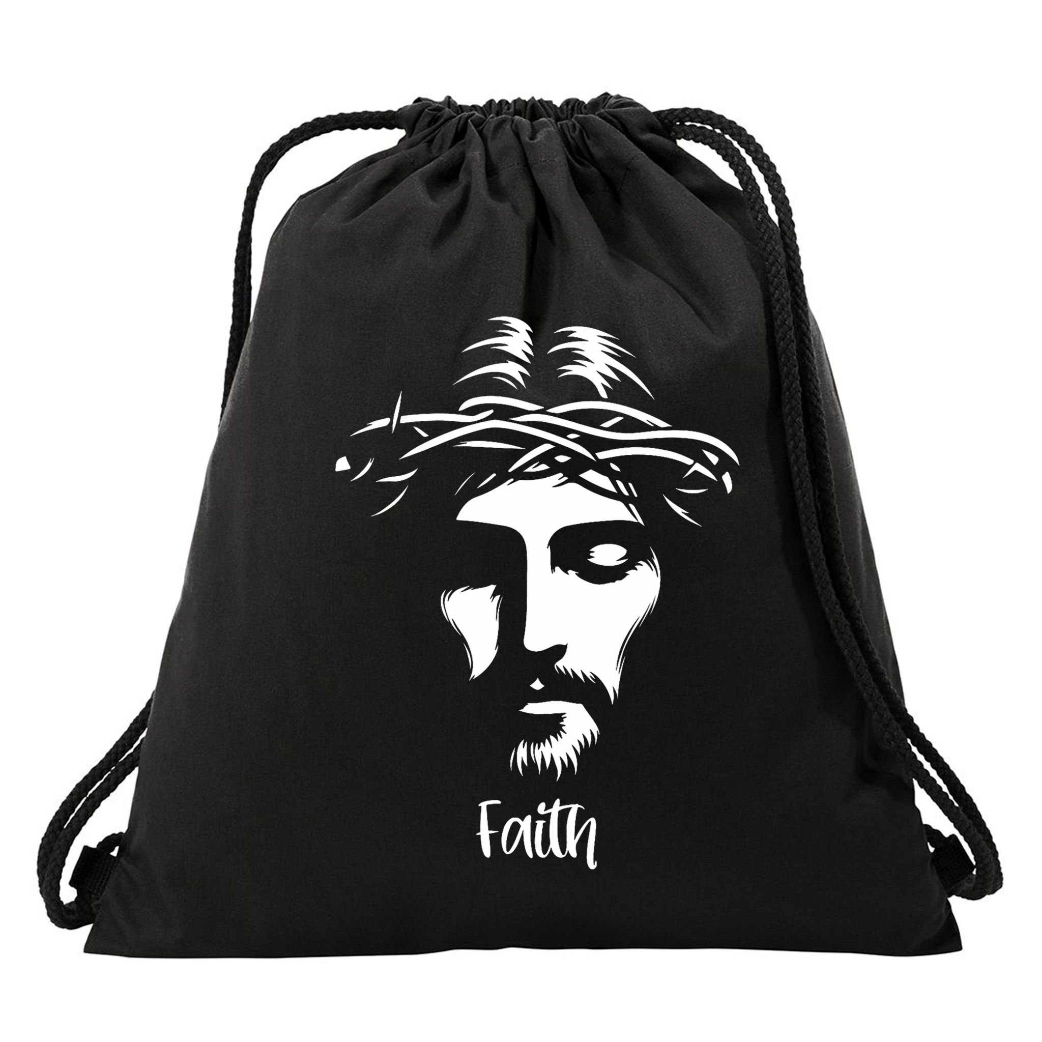 Beautiful Jesus Face Crown Of Thorns Christian Faith Peace Drawstring Bag