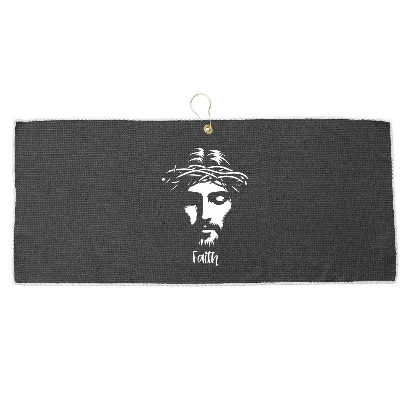 Beautiful Jesus Face Crown Of Thorns Christian Faith Peace Large Microfiber Waffle Golf Towel