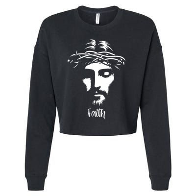 Beautiful Jesus Face Crown Of Thorns Christian Faith Peace Cropped Pullover Crew