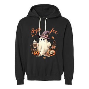 Boo Jee Ghost Drinking Coffee Coquette Bow Halloween Garment-Dyed Fleece Hoodie