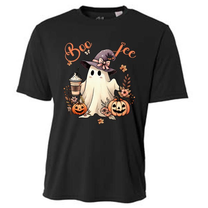 Boo Jee Ghost Drinking Coffee Coquette Bow Halloween Cooling Performance Crew T-Shirt