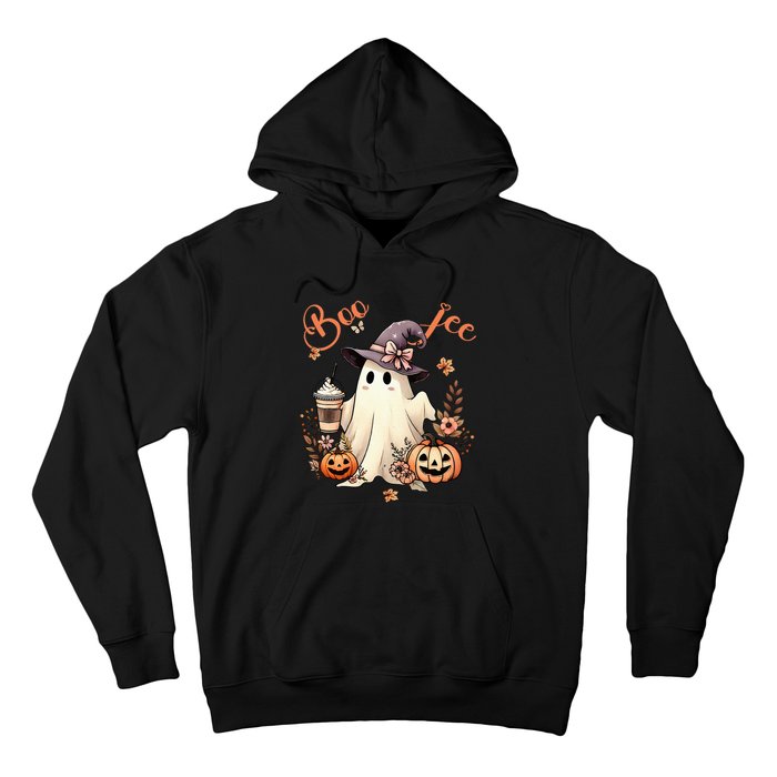 Boo Jee Ghost Drinking Coffee Coquette Bow Halloween Hoodie