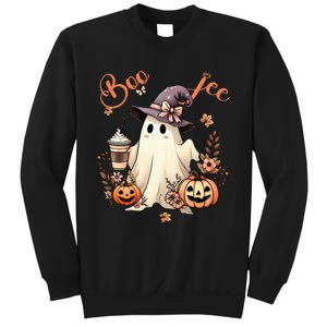 Boo Jee Ghost Drinking Coffee Coquette Bow Halloween Sweatshirt