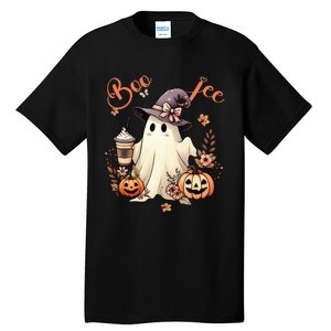 Boo Jee Ghost Drinking Coffee Coquette Bow Halloween Tall T-Shirt