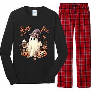 Boo Jee Ghost Drinking Coffee Coquette Bow Halloween Long Sleeve Pajama Set