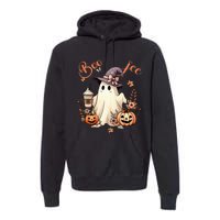 Boo Jee Ghost Drinking Coffee Coquette Bow Halloween Premium Hoodie