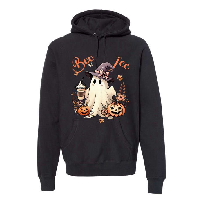 Boo Jee Ghost Drinking Coffee Coquette Bow Halloween Premium Hoodie