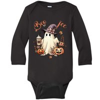 Boo Jee Ghost Drinking Coffee Coquette Bow Halloween Baby Long Sleeve Bodysuit