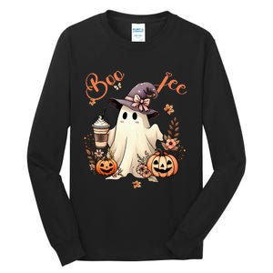 Boo Jee Ghost Drinking Coffee Coquette Bow Halloween Tall Long Sleeve T-Shirt