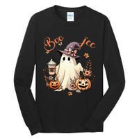 Boo Jee Ghost Drinking Coffee Coquette Bow Halloween Tall Long Sleeve T-Shirt