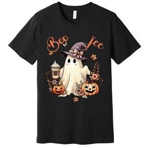 Boo Jee Ghost Drinking Coffee Coquette Bow Halloween Premium T-Shirt