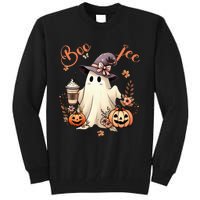 Boo Jee Ghost Drinking Coffee Coquette Bow Halloween Tall Sweatshirt