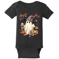 Boo Jee Ghost Drinking Coffee Coquette Bow Halloween Baby Bodysuit