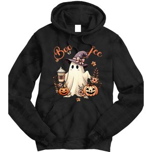 Boo Jee Ghost Drinking Coffee Coquette Bow Halloween Tie Dye Hoodie