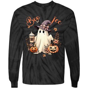 Boo Jee Ghost Drinking Coffee Coquette Bow Halloween Tie-Dye Long Sleeve Shirt