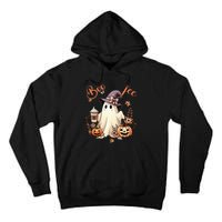 Boo Jee Ghost Drinking Coffee Coquette Bow Halloween Tall Hoodie