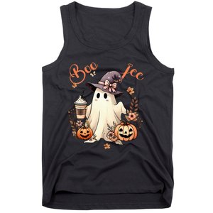 Boo Jee Ghost Drinking Coffee Coquette Bow Halloween Tank Top