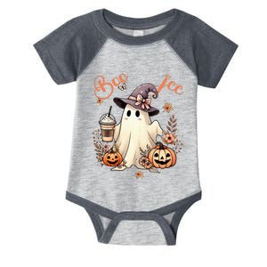 Boo Jee Ghost Drinking Coffee Coquette Bow Halloween Infant Baby Jersey Bodysuit