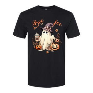 Boo Jee Ghost Drinking Coffee Coquette Bow Halloween Softstyle CVC T-Shirt