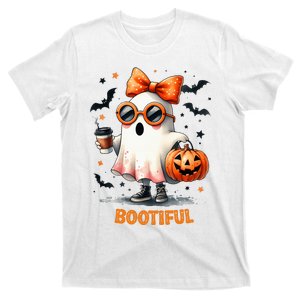 Boo Jee Ghost Drinking Coffee Coquette Bow Halloween Wome T-Shirt