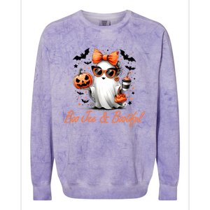 Boo Jee Ghost Ing Coffee Coquette Bow Halloween Cute Gift Colorblast Crewneck Sweatshirt