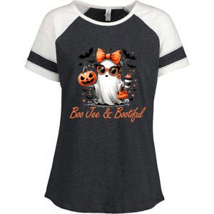 Boo Jee Ghost Ing Coffee Coquette Bow Halloween Cute Gift Enza Ladies Jersey Colorblock Tee