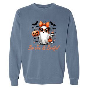 Boo Jee Ghost Ing Coffee Coquette Bow Halloween Cute Gift Garment-Dyed Sweatshirt