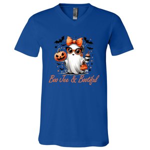 Boo Jee Ghost Ing Coffee Coquette Bow Halloween Cute Gift V-Neck T-Shirt