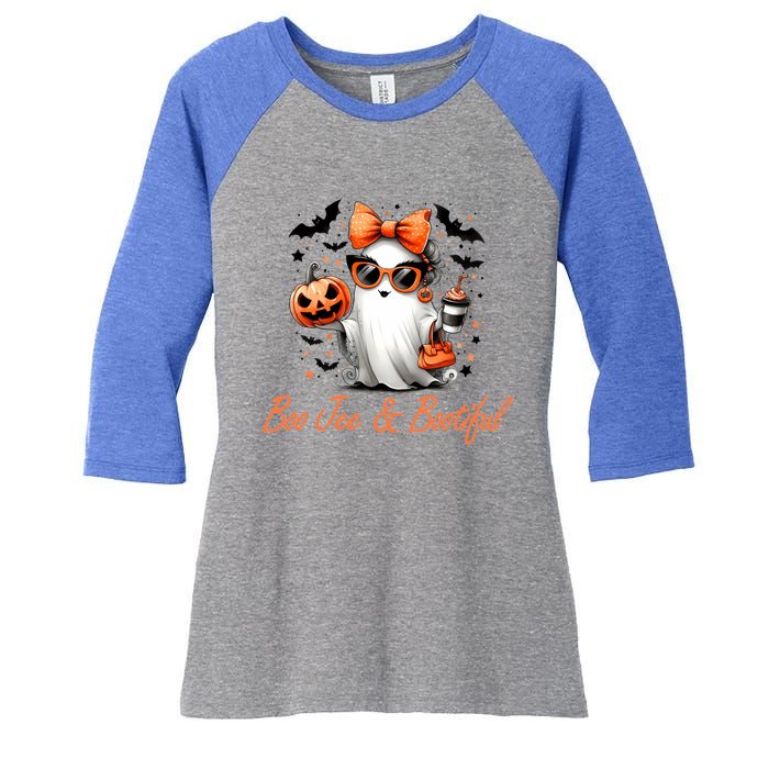 Boo Jee Ghost Ing Coffee Coquette Bow Halloween Cute Gift Women's Tri-Blend 3/4-Sleeve Raglan Shirt