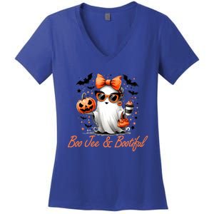 Boo Jee Ghost Ing Coffee Coquette Bow Halloween Cute Gift Women's V-Neck T-Shirt