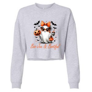 Boo Jee Ghost Ing Coffee Coquette Bow Halloween Cute Gift Cropped Pullover Crew