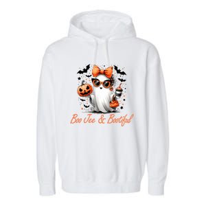 Boo Jee Ghost Ing Coffee Coquette Bow Halloween Cute Gift Garment-Dyed Fleece Hoodie