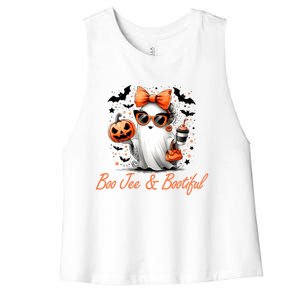 Boo Jee Ghost Ing Coffee Coquette Bow Halloween Cute Gift Women's Racerback Cropped Tank