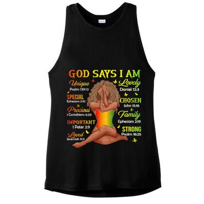 Black Juneteenth God Says I Am African History Ladies PosiCharge Tri-Blend Wicking Tank