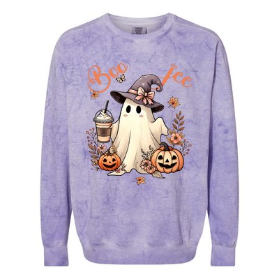 Boo Jee Ghost Drinking Coffee Coquette Bow Halloween Colorblast Crewneck Sweatshirt