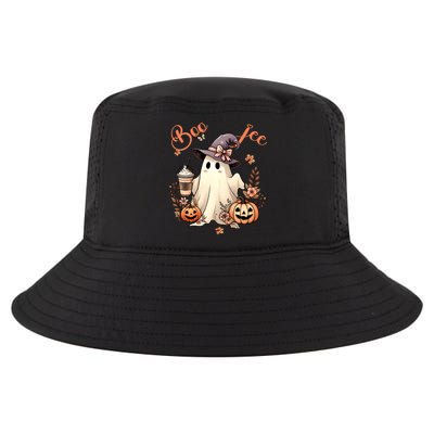 Boo Jee Ghost Drinking Coffee Coquette Bow Halloween Cool Comfort Performance Bucket Hat