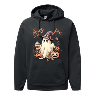 Boo Jee Ghost Drinking Coffee Coquette Bow Halloween Performance Fleece Hoodie