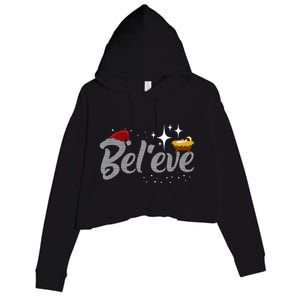 Believe Jesus Gift For Christmas Crop Fleece Hoodie