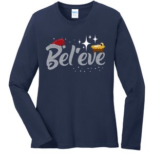 Believe Jesus Gift For Christmas Ladies Long Sleeve Shirt