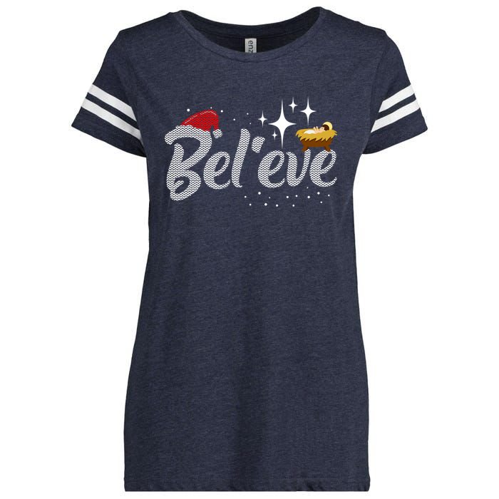 Believe Jesus Gift For Christmas Enza Ladies Jersey Football T-Shirt