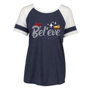 Believe Jesus Gift For Christmas Enza Ladies Jersey Colorblock Tee